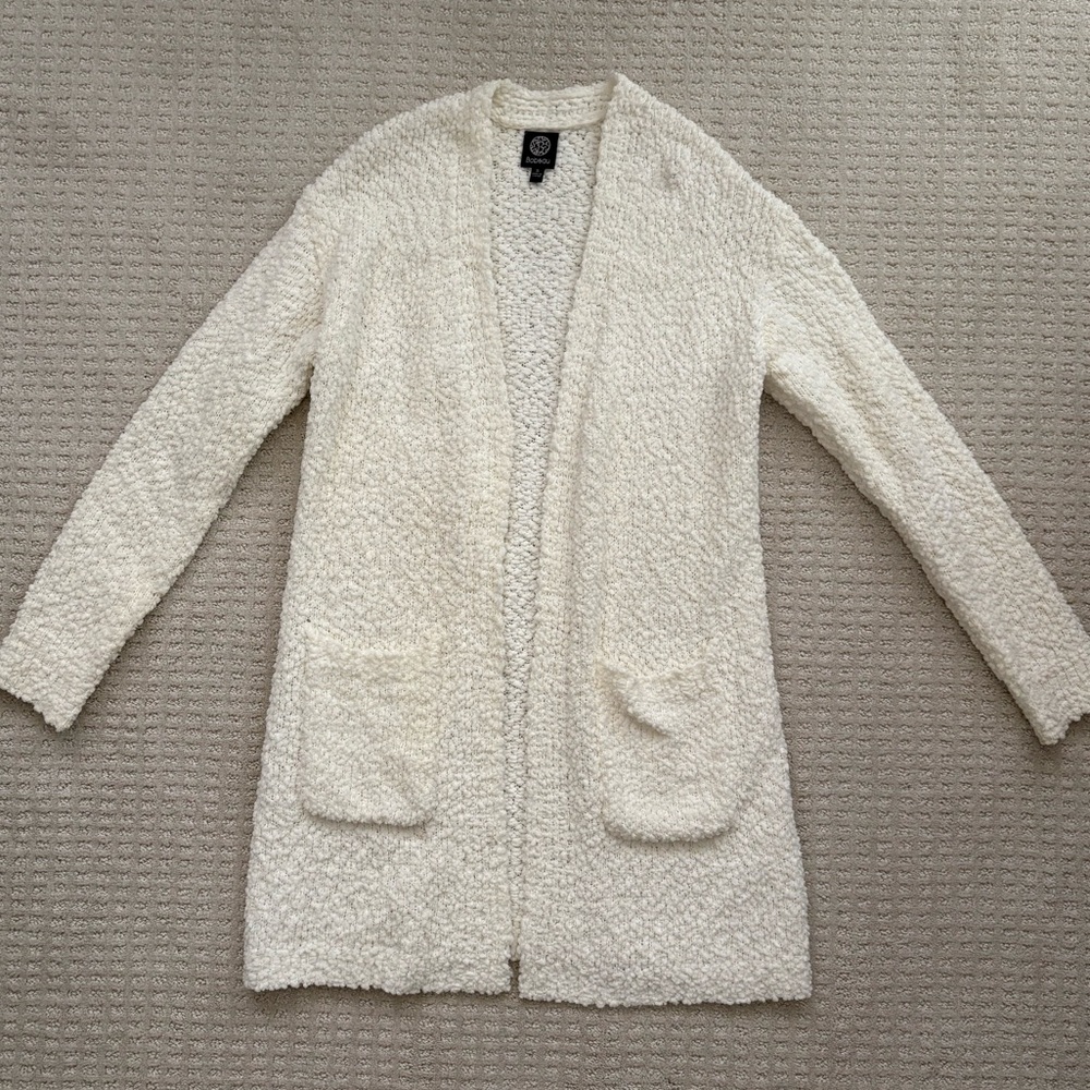 Bobeau Cream Textured Open-Front Cardigan